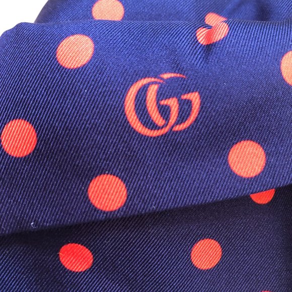 Authentic and New Gucci Navy Headband with Red Polka Dots and Interlocking GG - Picture 2 of 6